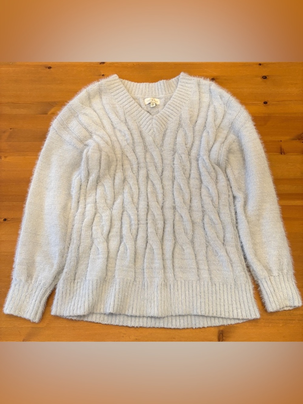 Cozy Lucky Brand M Cable Knit V-Neck Sweater - Light Blue Y2K